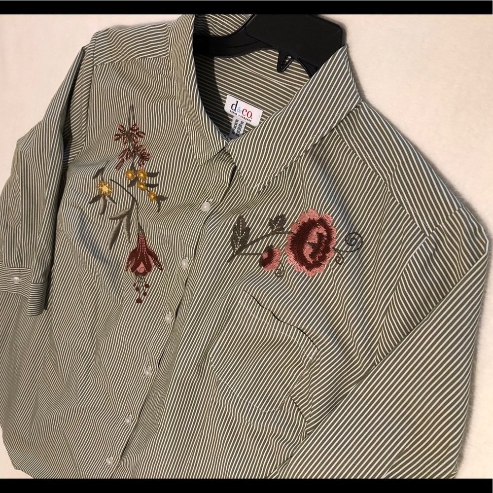 D&Co Ladies 2X Blouse 3/4 sleeves olive green🍂👒